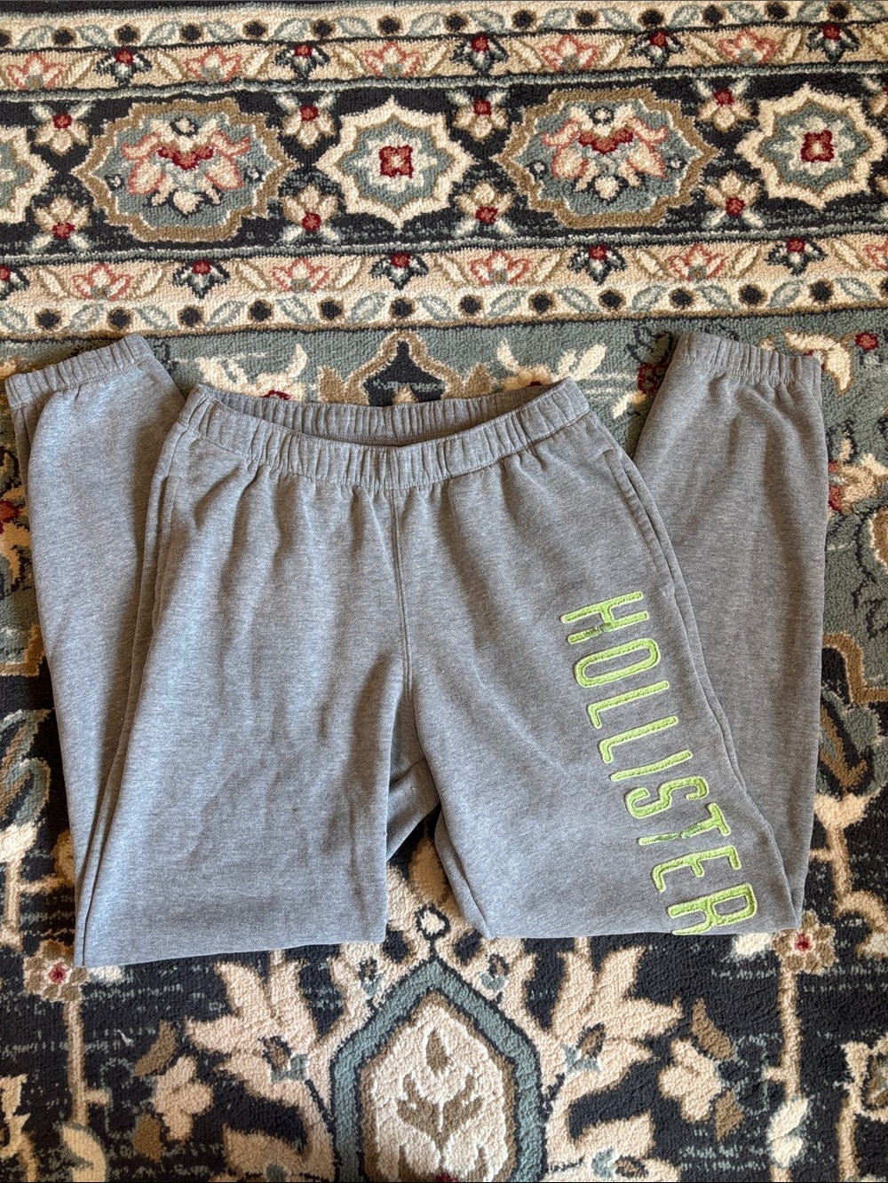 Hollister Gray Sweatpants with Lime Green Logo